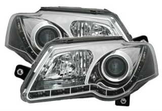 VW PASSAT 3C - Přední čirá světla s led svícením - Chromové