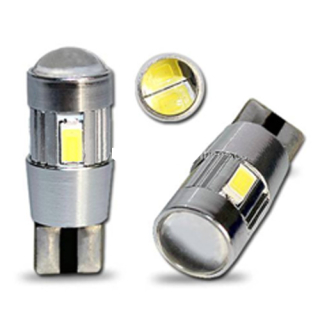 LED žárovka 12V T10 bílá, 6SMD  s čočkou