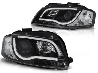 PŘEDNÍ SVĚTLOMETY AUDI A3 8P, 2003-2008, TUBE NEON LED LIGHT, ČERNÉ 
