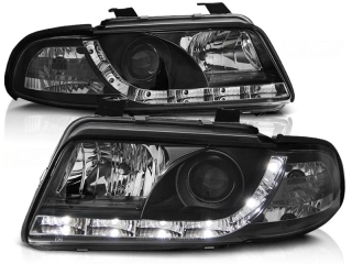PŘEDNÍ SVĚTLOMETY AUDI A4, 1999-2000, FACELIFT, LED DAYLIGHT, ČERNÉ BLACK