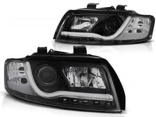 PŘEDNÍ SVĚTLOMETY AUDI A4, 2001-2004, TUBE NEON LED LIGHT, ČERNÉ BLACK 