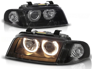 PŘEDNÍ SVĚTLOMETY AUDI A4, 1995-1998, ANGEL EYES, ČERNÉ BLACK, DĚLENÉ