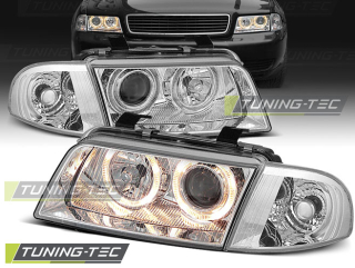 PŘEDNÍ SVĚTLA AUDI A4, 1995-1998, ANGEL EYES, CHROM, DĚLENÉ 