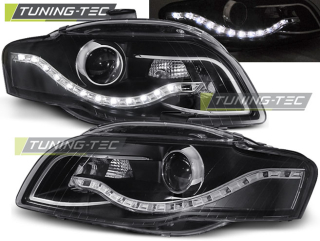 PŘEDNÍ SVĚTLOMETY AUDI A4 B7, 2004-2008, LED DAYLIGHT, ČERNÉ BLACK 