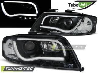 PŘEDNÍ SVĚTLOMETY AUDI A6, 2001-2004, TUBE NEON LED LIGHT, ČERNÉ BLACK 