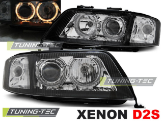 PŘEDNÍ SVĚTLA AUDI A6, 1999-2001, ANGEL EYES, XENON D2S, ČERNÉ BLACK LPAU86