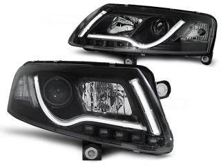 PŘEDNÍ SVĚTLOMETY AUDI A6, 2004-2008, TUBE NEON LED LIGHT, ČERNÉ BLACK