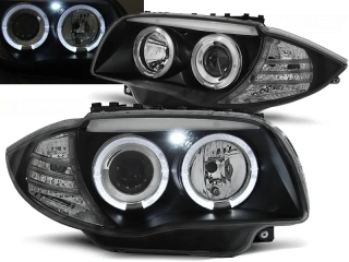 PŘEDNÍ SVĚTLOMETY BMW 1 E87, E81, 2004-2011, ANGEL EYES, ČERNÉ BLACK