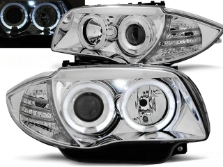 PŘEDNÍ SVĚTLA BMW 1 E87, E81, 2004-2011, ANGEL EYES, CHROM 