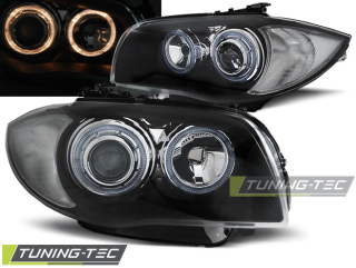 PŘEDNÍ SVĚTLOMETY BMW 1 E87, E81, 2004-2007, ANGEL EYES, ČERNÉ BLACK