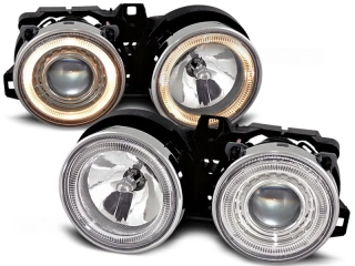 Přední světlomety s Angel Eyes pro BMW E30 (1982–1994) – Chromové