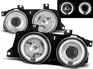 Přední světla BMW E32, E34, 1986-1994, Angel Eyes, chrom