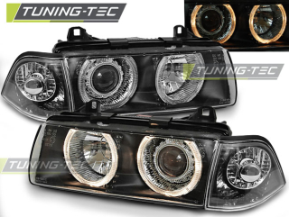 Přední světla BMW E36 91-98 Angel Eyes - sedan, compact, touring - dělené, černé