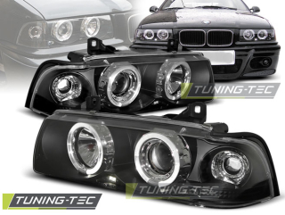 PŘEDNÍ SVĚTLOMETY, SVĚTLA, LAMPY BMW E36, 1991-1998, ANGEL EYES, ČERNÉ BLACK, COUPE, CABRIO 
