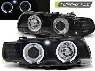 PŘEDNÍ SVĚTLOMETY BMW E38, 1998-2001, ANGEL EYES, ČERNÉ BLACK