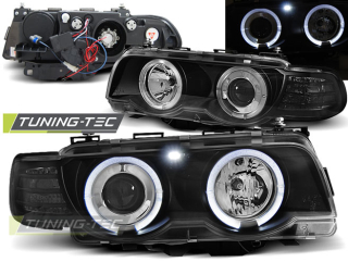 PŘEDNÍ SVĚTLOMETY BMW E38, 1998-2001, ANGEL EYES, ČERNÉ BLACK XENON