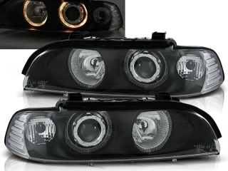 PŘEDNÍ SVĚTLOMETY, SVĚTLA, LAMPY BMW E39, 1995-2003, ANGEL EYES, ČERNÉ BLACK, MANUÁL