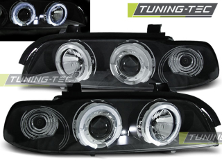 PŘEDNÍ SVĚTLOMETY, SVĚTLA, LAMPY BMW E39, 1995-2003, ANGEL EYES, ČERNÉ BLACK, PŘÍPRAVA PRO MOTORKY