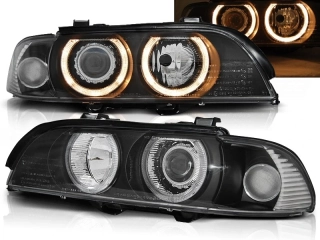 Přední světla, světlomety, lampy BMW E39, 1995-2003, Angel Eyes, černé, XENON