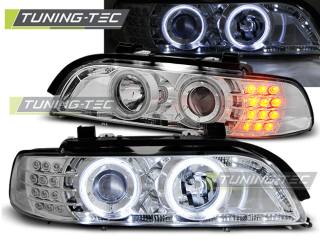 PŘEDNÍ SVĚTLA BMW E39, 1995-2003, ANGEL EYES, CHROM, S LED BLINKREM, MANUÁL 
