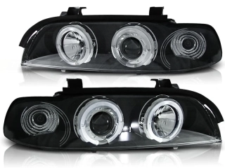 PŘEDNÍ SVĚTLOMETY BMW E39, 1995-2003, ANGEL EYES, ČERNÉ BLACK, MANUÁL