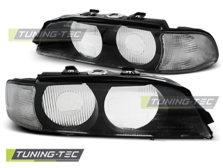 PŘEDNÍ SVĚTLOMETY BMW E39, 1995-2000, KRYTY SVĚTEL, NÁHRADNÍ SKLO D2S, BLACK WHITE PROVEDENÍ