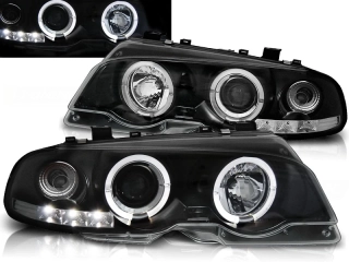 Přední světlomety BMW E46 Coupe, 1999-2003, Angel Eyes, černé black, manuál