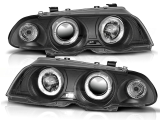 Přední světlomety BMW E46 Sedan Touring, 1998-2001, Angel Eyes, černé black, manuál LPBM39