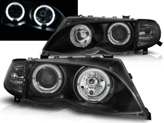 PŘEDNÍ SVĚTLOMETY BMW E46 SEDAN TOURING, 2001-2005, ANGEL EYES, ČERNÉ BLACK