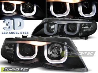 PŘEDNÍ SVĚTLOMETY BMW E46 SEDAN TOURING, 2001-2005, ANGEL EYES 3D EFEKT, ČERNÉ BLACK