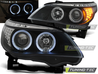Přední světla BMW E60, E61 04-07 Angel Eyes - černé