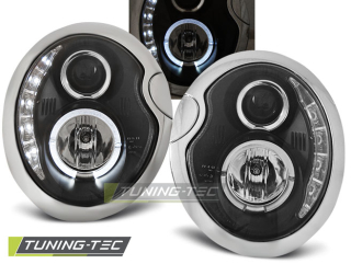 PŘEDNÍ SVĚTLOMETY, SVĚTLA, LAMPY MINI COOPER, 2001-2006, LED DAYLIGHT, ČERNÉ BLACK, S MOTORKEM
