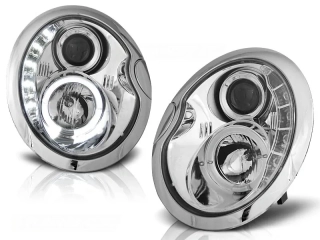 PŘEDNÍ SVĚTLA MINI COOPER, 2001-2006, LED DAYLIGHT, CHROM, S MOTORKEM