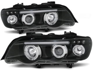 Přední světla BMW X5 99-03 Angel Eyes - černé