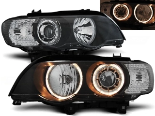 Přední světla BMW X5 99-03 Angel Eyes XENON D2S - černé