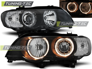 Přední světlomety lampy BMW X5 E53, 1999-2003, Angel Eyes, černé black