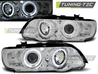 PŘEDNÍ SVĚTLA LAMPY BMW X5 E53, 1999-2003, ANGEL EYES, CHROM, S MOTORKY