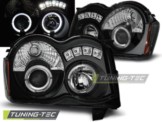PŘEDNÍ SVĚTLOMETY JEEP GRAND CHEROKEE, 2008-2010, ANGEL EYES, ČERNÉ BLACK + DIODY
