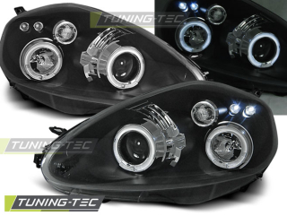 PŘEDNÍ SVĚTLOMETY, SVĚTLA, LAMPY FIAT GRANDE PUNTO, 2005-2008, ANGEL EYES, ČERNÉ BLACK