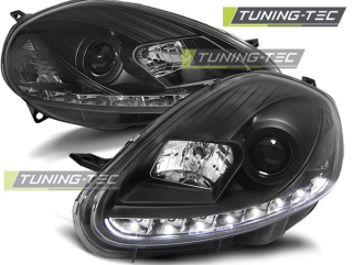 PŘEDNÍ SVĚTLOMETY, SVĚTLA, LAMPY FIAT GRANDE PUNTO, 2005-2008, LED DAYLIGHT, ČERNÉ BLACK