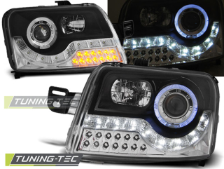 PŘEDNÍ SVĚTLOMETY, SVĚTLA, LAMPY FIAT PANDA, 2003-, LED DAYLIGHT, ČERNÉ BLACK S LED BLINKREM