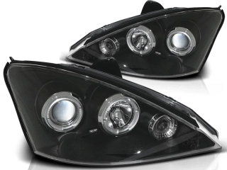 PŘEDNÍ SVĚTLOMETY, SVĚTLA, LAMPY FORD FOCUS 1, 1998-2001, ANGEL EYES, ČERNÉ BLACK