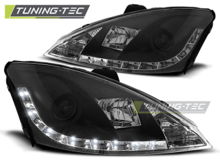 PŘEDNÍ SVĚTLOMETY, SVĚTLA, LAMPY FORD FOCUS 1, 1998-2001, LED DAYLIGHT, ČERNÉ BLACK