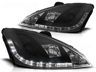 PŘEDNÍ SVĚTLOMETY, SVĚTLA, LAMPY FORD FOCUS 1, 2001-2004, LED DAYLIGHT, ČERNÉ BLACK 