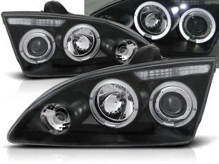 PŘEDNÍ SVĚTLOMETY, SVĚTLA, LAMPY FORD FOCUS, 2005-2008, ANGEL EYES, ČERNÉ BLACK