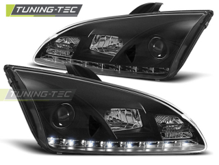 PŘEDNÍ SVĚTLOMETY, SVĚTLA, LAMPY FORD FOCUS, 2005-2008, LED DAYLIGHT, ČERNÉ BLACK