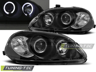 PŘEDNÍ SVĚTLOMETY, SVĚTLA, LAMPY HONDA CIVIC, 1999-2001, ANGEL EYES, ČERNÉ BLACK