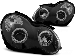 Přední světla Mercedes W203, C-clase, 2000-2004, Angel Eyes, černá black