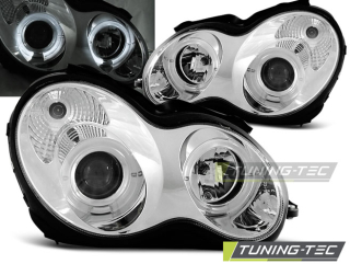 Přední světla Mercedes Benz W203, C-classe 00-04 Angel Eyes - chrom