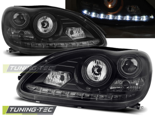 PŘEDNÍ SVĚTLA MERCEDES W220, S-CLASE, 1998-2005, LED DAYLIGHT, ČERNÉ BLACK